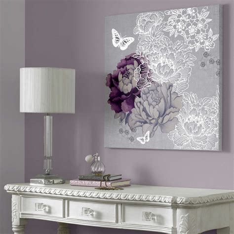 All That Glitters Floral Metallic Wall Art 60x60cm Achica Purple