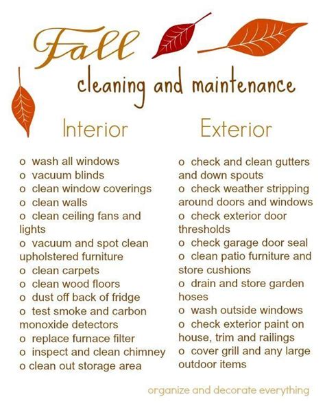 Fall Cleaning And Maintenance Schedule And Printable Checklist Fall