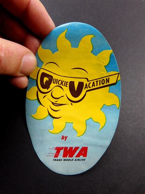 1940s 50s twa quickie vacation sun anthropomorphic glasses luggage label sticker ebay