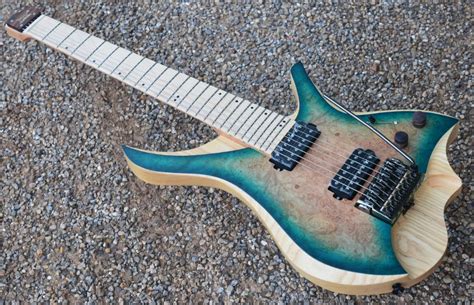 7 Strings Headless Electric Guitar Style Blue Burst Spalted Curly Maple