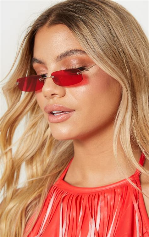 Red Ultra Slimline Frameless Sunglasses Prettylittlething