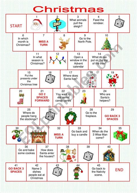 Christmas Board Game Esl Worksheet By Slefevre