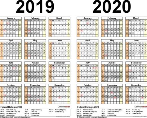 2019 2020 Calendar Free Printable Two Year Excel Calendars 2019 2020