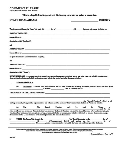 Alabama Commercial Lease Agreement Template Edit Fill Sign Online