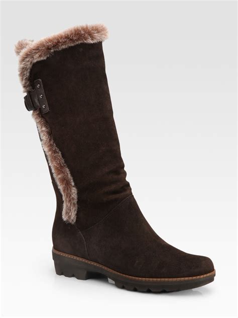 Lyst Aquatalia Shearling And Suede Mid Calf Boots In Brown