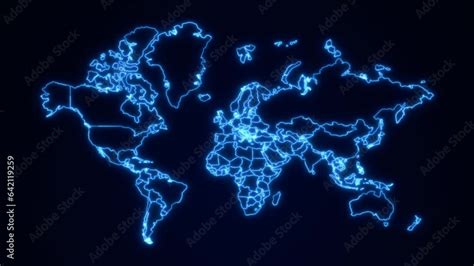 Digital Technology World Map Animation Glowing Connections In Global