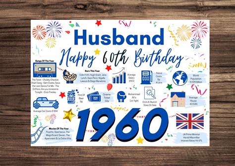 60th Birthday Card For Husband Birthday Card For Him Happy Etsy