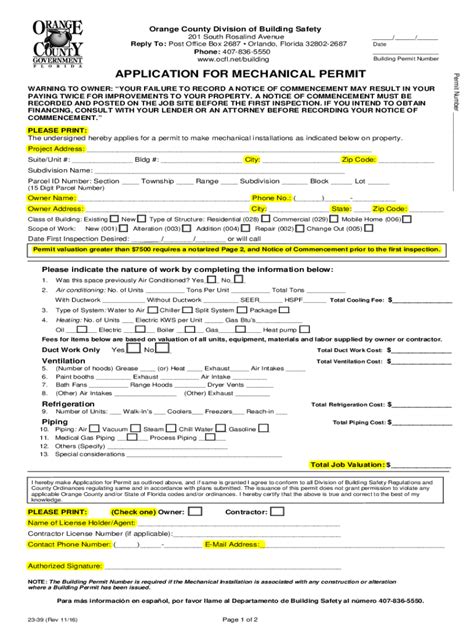2016 2024 Form Fl Application For Mechanical Permit Orange County
