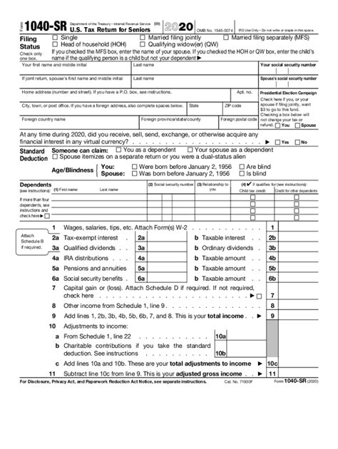 Irs 1040 Sr 2020 2024 Form Fill Out And Sign Printable Pdf Template