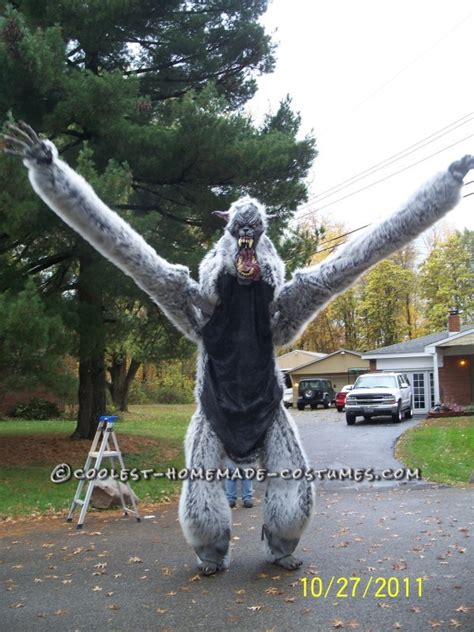 Learn how to make a diy werewolf dog costume by upcycling a button up shirt and a piece of denim. Giant Homemade Werewolf Costume on Stilts