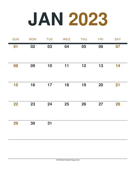 January 2023 Printable Calendar Portrait Layout Whatisthedatetodaycom