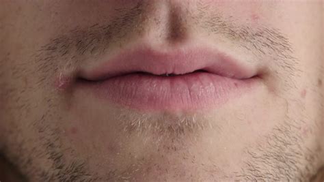 Close Up Young Man Lips Caucasian Male Mouth Unshaved Facial Hair Skin