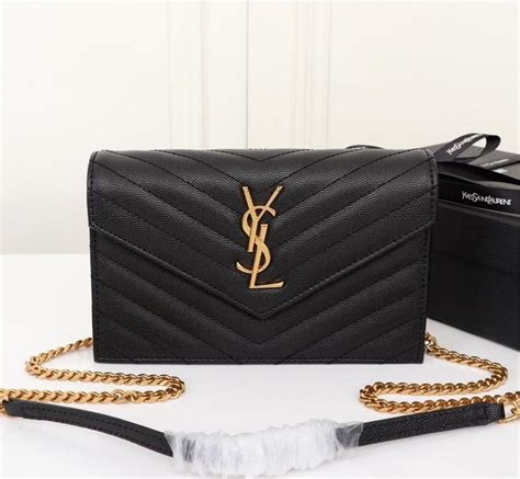 Authentic Ysl Saint Laurent Monogram Wallet Chain Bag Shoulder Bag