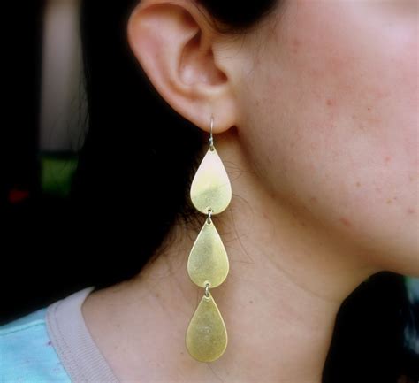 Brass Tear Drop Dangle Earrings Handmade By Rachel Pfeffer Etsy