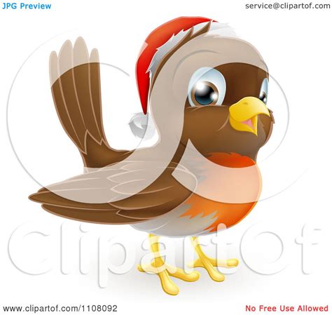 Clipart Cute Christmas Robin Wearing A Santa Hat Royalty Free Vector