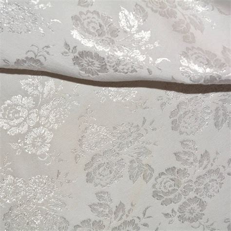 White On White Floral Fabric Damask Woven Floral Fabric Vintage Rose