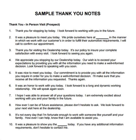 Sample Thank You Note For T 6 Documents In Pdf Word