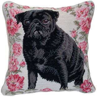 Black pug pillow stuffed dog toy cuddly mascot pug idea. Elegant Black Pug Pillow and Other Unique Needlepoint Pug ...