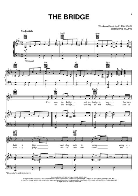 The Bridge Sheet Music By Elton John For Pianovocalchords Sheet