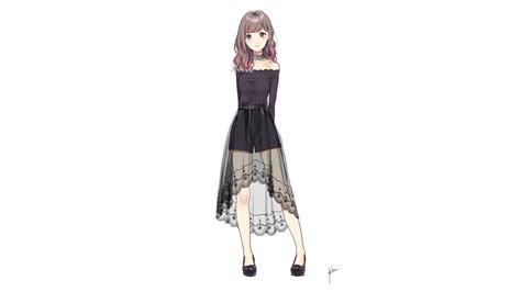 Download 1366x768 Wallpaper Cute Anime Girl Black Dress