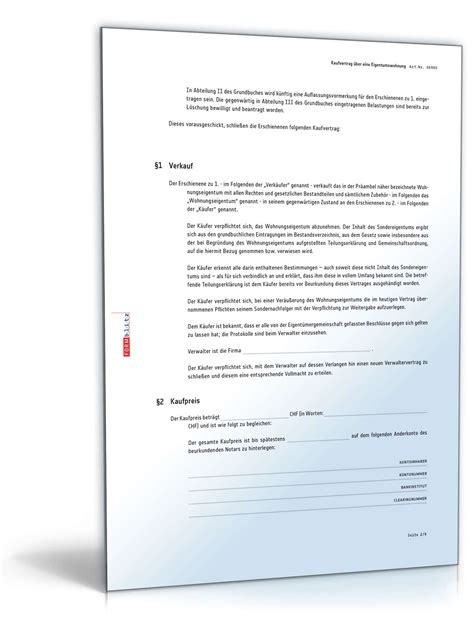 Der kaufvertrag ist das häufigste rechtsgeschäft im alltag. Kaufvertrag über eine Eigentumswohnung - Muster zum Download