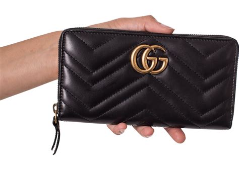 Gucci Gg Marmont Wallet Zip Around Matelasse Black In Calfskin Leather