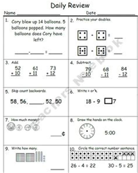 This by subject section lists math examples, guidance, and other resources under their subject heading. 1st Grade Math Review Worksheet Printable | Elementary ...
