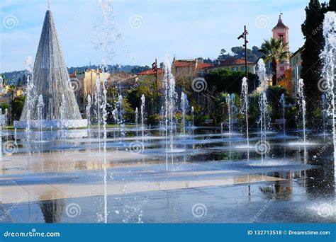 Christmas Tree On The Promenade Du Paillon Of Nice City France Stock