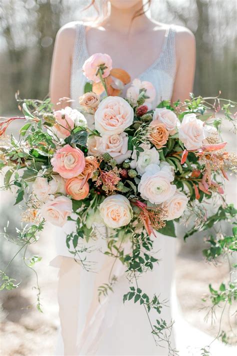Blush Peach Bridal Bouquest With Ranunculus Garden Roses And Jasmine