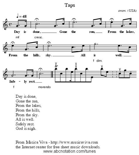 To the best of my knowledge, there are no official words to taps however, of the lyrics i have seen these. abc | Taps - trillian.mit.edu/~jc/music/abc/air/Taps_1/0000