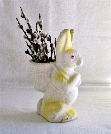 Chenille bumps, tinsels + cording. Easter Rabbit Antique Paper Mache Candy Container Vintage ...