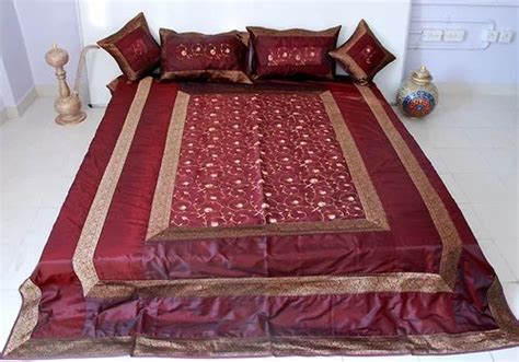 Indian Embroidered Bed Spread Silk With 5 Pcs Set At Rs 1150