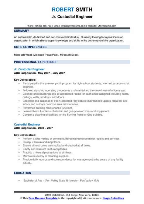 Well if you're a student, you don't have a lot of professional experience. Custodial Engineer Resume Samples | QwikResume