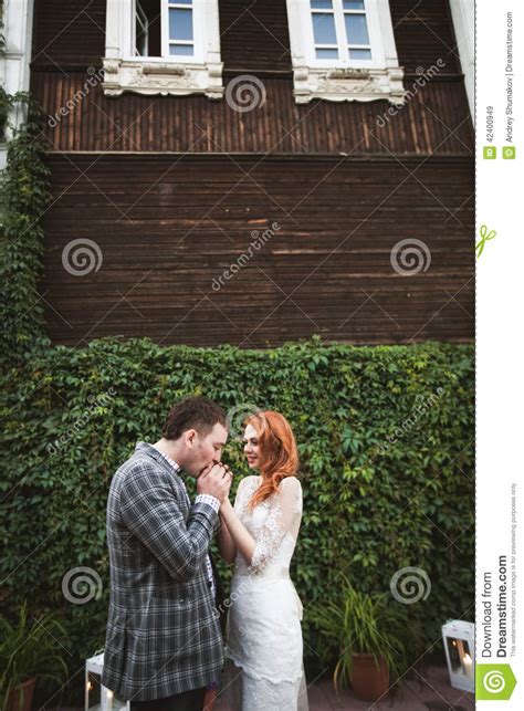 Bride Groom Posing Near Green Fence Stock Photos Free And Royalty Free