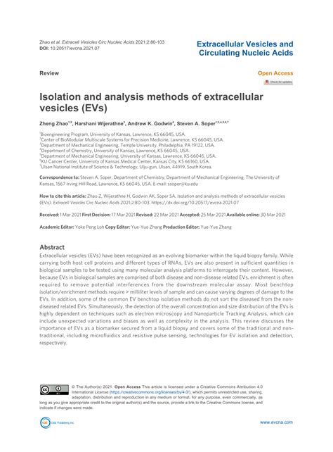 PDF Isolation And Analysis Methods Of Extracellular Vesicles EVs