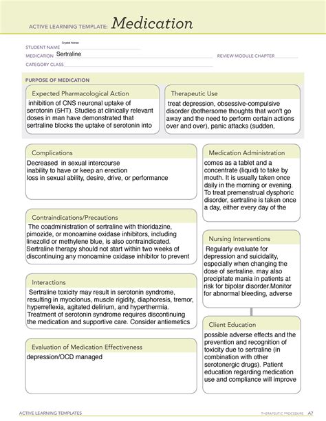 Sertraline - Medication template - ACTIVE LEARNING TEMPLATES