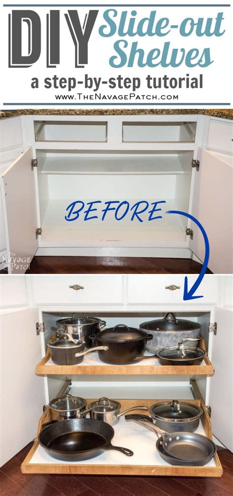 To determine the appropriate thickness for your cleats, put the drawer slide in place. DIY Slide-Out Shelves Tutorial - The Navage Patch