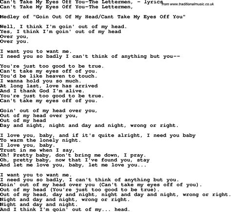 Personalized front page and site. Love Song Lyrics for:Can't Take My Eyes Off You-The Lettermen,