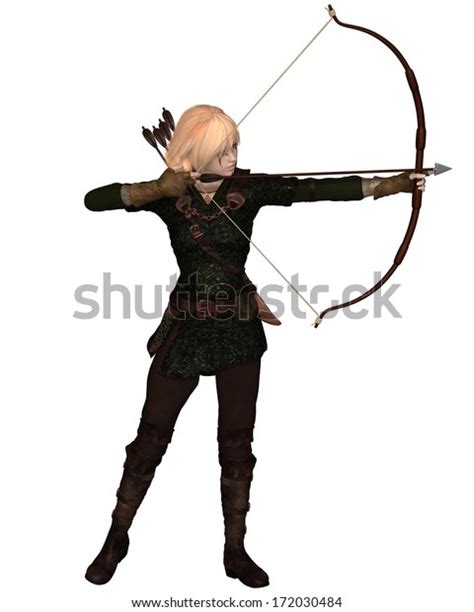 Blonde Female Archer Bow Arrow Taking Stock Illustration 172030484