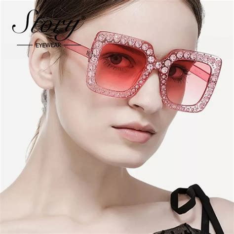 story 2018 retro vintage luxury rhinestone sun glasses for women brand designer ladies oversized