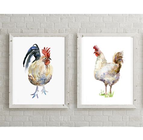 Rooster Art Chicken Watercolor Animal Painting Giclee Etsy