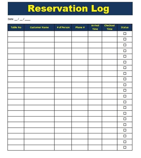 This template uses excel where you can transfer, process and analyze inputted data easily using other microsoft office. Reservation Log Templates | 10+ Free Printable Word ...