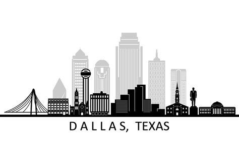 Dallas Texas City Usa Skyline Outline Silhouette Vector Svg Etsy