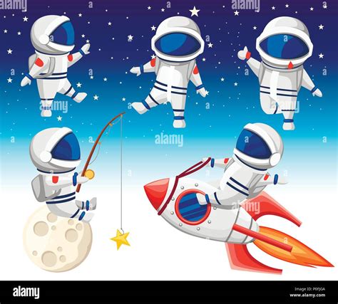 Cute Astronaut Collection Astronaut Sits On Rocket Astronaut Sits On