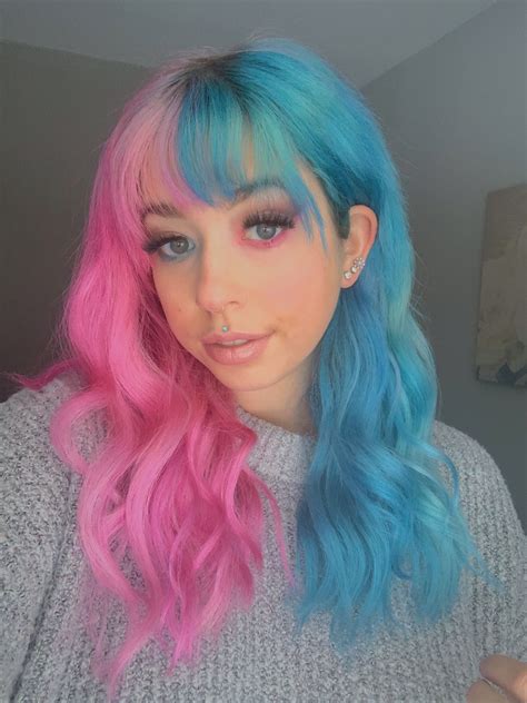Half Pink Half Blue Hair Split Dyed Hair Bright Hair Colors Pink Hair