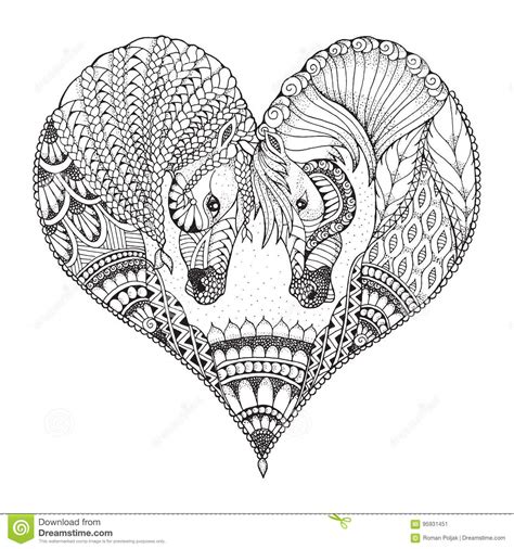 Kleurplaat van kerstmis mandala ballen. Two Horses Showing Affection In A Heart Shape. Zentangle ...