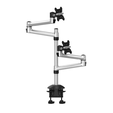 As you search for a dual monitor mount, you first need to determine if your monitor or tv has a vesa mounting pattern on the back. Dual Monitor Desk Mount for Apple Top Down Quick Release