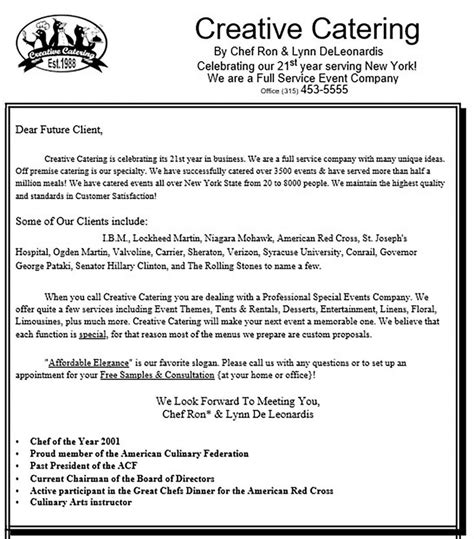 Printable Catering Business Proposal Plan Le Doc Format Letter Catering