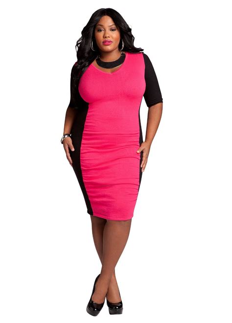 Ashley Stewart Women S Colorblock Rouched Sweater Dress Pink Pulse 22 24 Clo