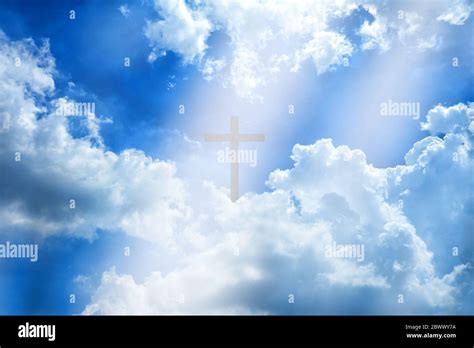 Abstract Of Christ Cross On Heaven Sky And White Cloud Suitable For